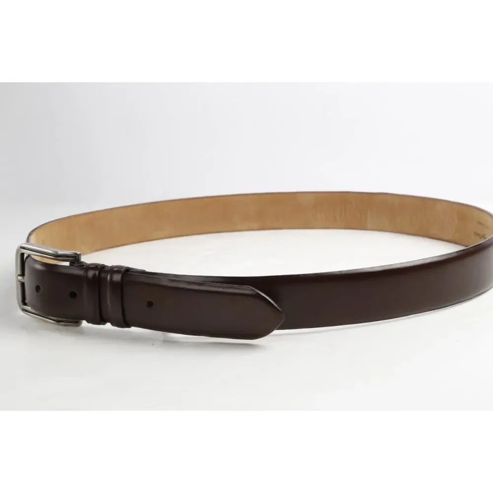Mezlan Brown Leather Dress Belt Silver Square Buckle Double Loops Spain Size 36
